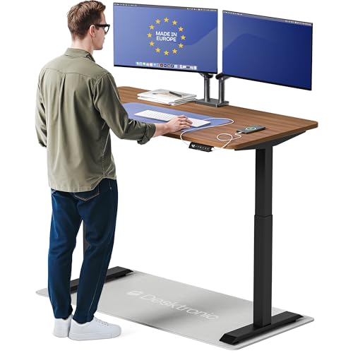 Desktronic HomeOne Standing Desk 54x28 — Ergonomic Sit Stand Home Office Desk, Made in Europe, Electric Dual Motor Height Adjustable, USB & USB-C Charging, Wobble-Free, Touchscreen, 3 Memory Presets - color: Black + Walnut, size: 54 x 28 in
