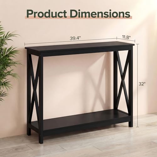 JupiterForce 39.4'' Entryway Table Console Table, 2-Tier Narrow Sofa Side Table with Storage Shelves for Entryway, Living Room, Hallway, Office, Foyer, Space Saving (Black) - color: Black