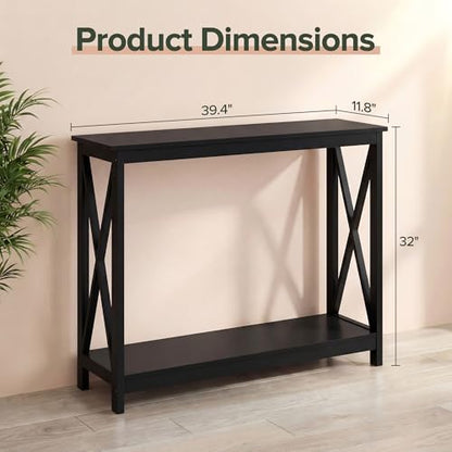 JupiterForce 39.4'' Entryway Table Console Table, 2-Tier Narrow Sofa Side Table with Storage Shelves for Entryway, Living Room, Hallway, Office, Foyer, Space Saving (Black) - color: Black