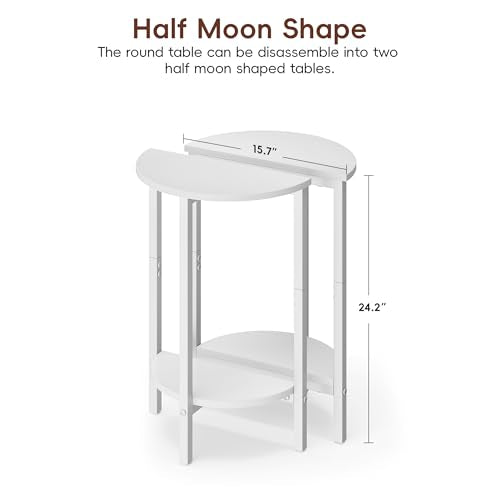 Vagusicc Side Table, Small Round End Table, Set of 2 Half Round Side Table Half Moon Tables, Circle Table Small Round Coffee Table for Living Room, Thin Accent Sofa Table Narrow Entryway Tables, White - color: White