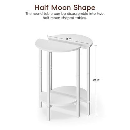 Vagusicc Side Table, Small Round End Table, Set of 2 Half Round Side Table Half Moon Tables, Circle Table Small Round Coffee Table for Living Room, Thin Accent Sofa Table Narrow Entryway Tables, White - color: White