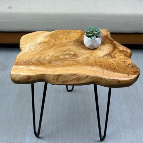 Rustic Solid Wood Live Edge Style End Table, Natural Wood Side Table with Hairpin Legs, Small Irregular Side Table for Living Room, Bedroom, Farmhouse Decor, 16" L x 12" W x 17" H - size: 16" L x 12" W x 17" H