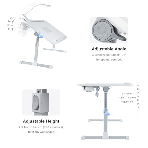 iXTRA Adjustable Laptop Lap Desk with Cooling Fan USB Light for Adults - color: White,70x45cm