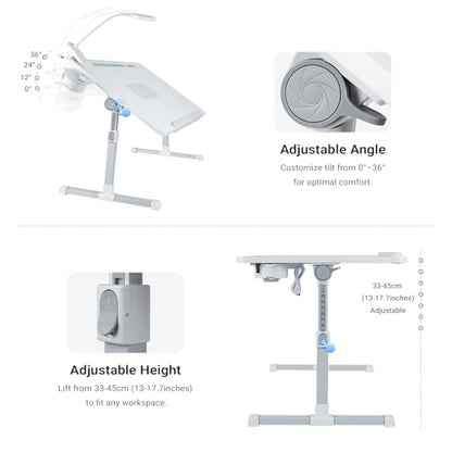 iXTRA Adjustable Laptop Lap Desk with Cooling Fan USB Light for Adults - color: White,70x45cm