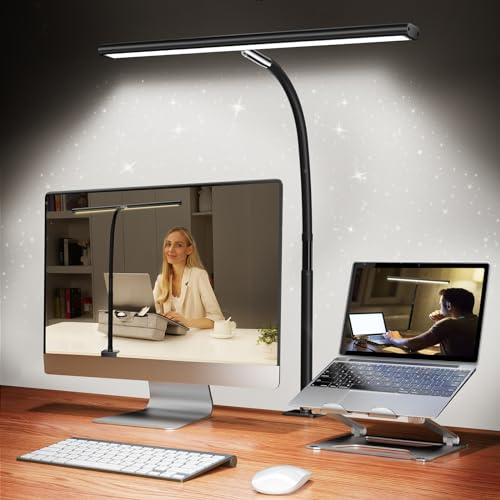 Airlonv LED Desk Lamp with Clamp, 17" Stepless Dimming Light, Black | 2700K-6500K, 100 LEDs, 360° Gooseneck, Fits Up to 30" Monitors, Flicker-Free Lighting for Home Office, Study& Workbench - color: Black, size: Standard