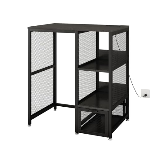 METYERRY Kitchen Bakers Rack with Power Outlet, Microwave Stand with Drawer, Mini Fridge Stand with Adjustable Shelves,Mini Fridge Cabinet Suitable for Dining Room, Dorm,Home, Black - color: Black