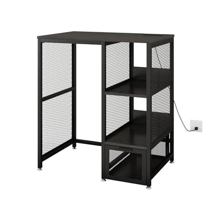 METYERRY Kitchen Bakers Rack with Power Outlet, Microwave Stand with Drawer, Mini Fridge Stand with Adjustable Shelves,Mini Fridge Cabinet Suitable for Dining Room, Dorm,Home, Black - color: Black