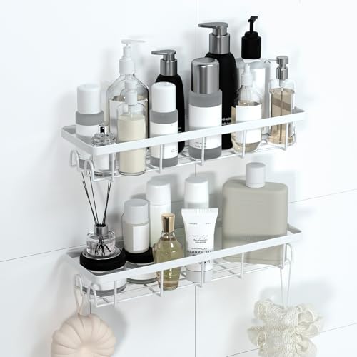 Shower Caddy Organizer with Hooks,Self Adhesive Bathroom Shelves,No Drilling Bathroom Organizers and Storage,Perfect for RV, Apartment, Home Decor,2 Pack White - color: White, size: 2 Pack