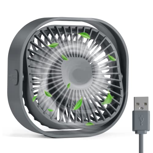 RJVW 4 Inch Small USB Desk Fan, 3-Speed Portable & 360°Rotatable Mini Cooling Fan, USB-Powered Desktop Fan for Home Office Bedroom Dorm Indoor Outdoor Summer Gift - color: Grey