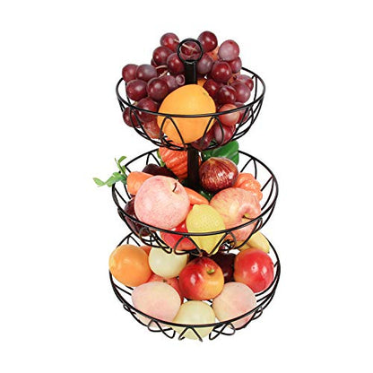 3 Tier Fruit Basket Bowl, Vegetable Organizer, Metal Black | Space-Saving, Home Fruit Rack Stand for Countertop, Storage Bread, Snacks, Fits Under Cabinets - color: 3 Tier