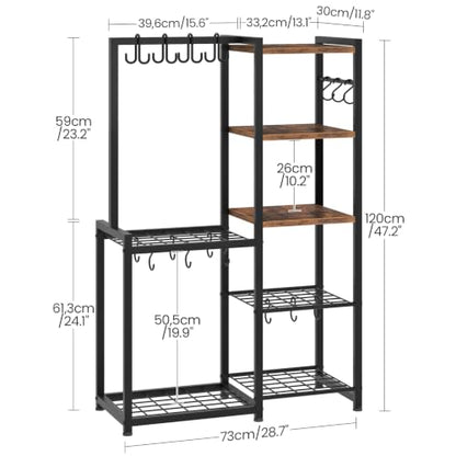 CHOEZON 5-Tier Pot Rack, Cookware Stand with Hooks, Pans Pots Organizer for Kitchen, Living Room, and Bedroom, Black TPR17BF