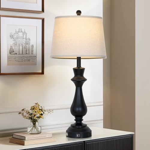 Touch Lamps for Night Stand - 29.5" Tall Bedside Lamp with USB C+A, 3 Way Dimmable Bedroom Lamps, Black Metal Table Lamps for Living Room,Single Black - color: Black-1P