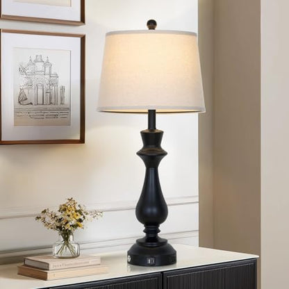 Touch Lamps for Night Stand - 29.5" Tall Bedside Lamp with USB C+A, 3 Way Dimmable Bedroom Lamps, Black Metal Table Lamps for Living Room,Single Black - color: Black-1P