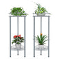 Sunexinlo Plant Stand Indoor 28in Tall,2 Pack Metal Planter Stand,2-Tier Decorative Round Flower Pot Table for Garden,Patio,Living Room,Corner,Office(Sliver)