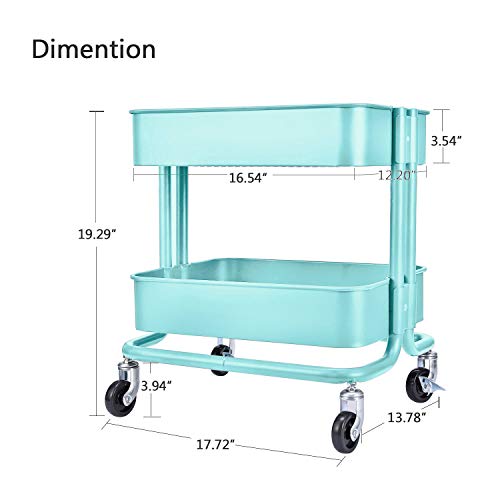 Melody House 2-Tier Metal Utility Rolling Cart, Storage Side End Table with Cover Board - color: A- Turquoise-1