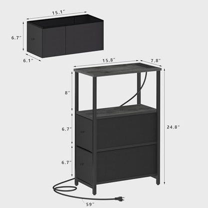 TUTOTAK Small Narrow End Table with Charging Station, Set of 2, Side Table with Outlets, Nightstand with 2 Cloth Drawers, Couch Table, for Living Room, Bedroom, Bedside, Charcoal Grey TB01BY055 - color: Charcoal Grey, style: 2 Drawers & Plug