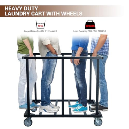 Commercial Laundry Cart with Wheels,400L Large Laundry Cart | 600 lbs Industrial Laundry Hamper,Steel Frame and Oxford Cloth Bag,Commercial Laundry Hamper for Home,Hotel,Housekeeping - color: Khaki