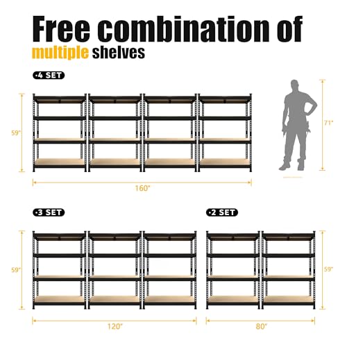 PrimeZone 40" W x 20" D x 59" H Heavy Duty Storage Shelves, 4 Tier Adjustable Garage Shelving Unit, Metal Organizer Shelf Utility Rack for Warehouse Pantry Closet Kitchen, Black - size: 40"W x 20"D x 59"H