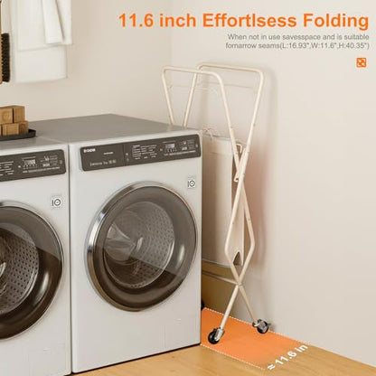 Laundry Basket with Wheels:88L Rolling Laundry Cart Foldable Metal Frame Dirty Clothes Laundry Hamper 36"H 4 Caster 2 Brake Waterproof Removable Liner Carry Handle for Dorm Laundry Room,Cream - color: Cream