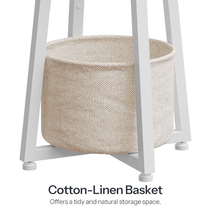 HOOBRO Small Round Side Table, 2-Tier Round Sofa End Table, Compact Nightstand with Cotton Linen Storage Basket, for Small Space, Living Room, Bedroom, Dorm, White WW183BZ01 - color: White