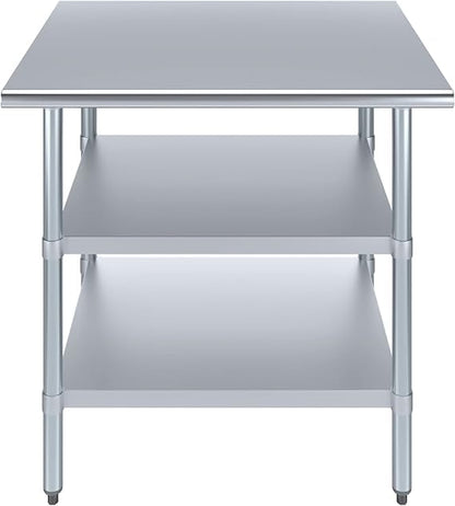 Stainless Steel Work Table with Double Undershelf – Commercial Kitchen Prep Table for Restaurant, Bakery, Utility – NSF Certified (30 x 36) - size: 30x36