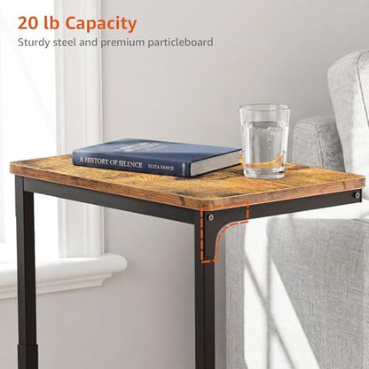 5-Level Adjustable C Side Table - End Table Living Room Bedroom Indoor Small C Shaped Couch Tray Desk, Farmhouse Brown - color: Brown