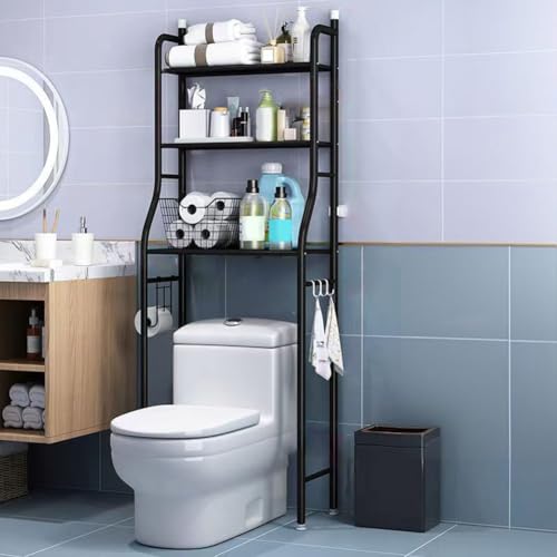 Over The Toilet Storage Rack, 3 or 2 Tier Bathroom Organizer Freestanding Space Saver Toilet Stand, Bathroom Storage Shelf Easy to Assemble - color: Wrought Iron Black 3 Layers