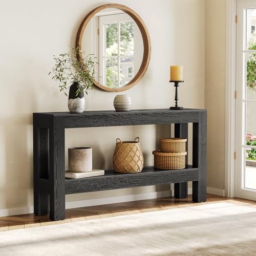 LITTLE TREE 63-Inch Black Console Table for Entryway, Narrow Long Wooden Entry Table for Living Room, Hallway, Sofa, Entrance, Foyer, Behind Couch with 2-Tier Storage Shelves - color: Black