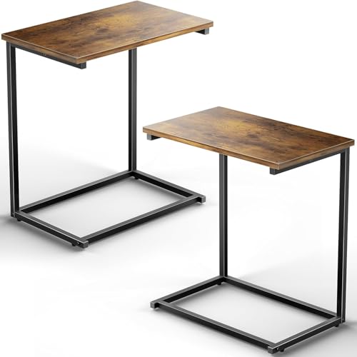 Pipishell C Shaped End Table Set of 2, Side Table for Couch Slide Under, C Table Sofa Side End Table for Living Room 27 inches High,PIET06K2 - color: Rustic Brown-2pack