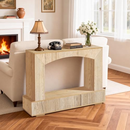 Sonharlar 46 Inch Entryway Table U-Shaped, Wooden Console Table with Socket Farmhouse Sofa Table for Entrance, Hallway, Living Room,Behind Couch((Natural Brown) - color: Natural Brown, size: 46IN UH