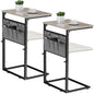 Vagusicc C Shaped End Table, Set of 2 Tall Side Table for Couch, Adjustable Height Small Couch Side Table for Small Spaces, End Table Slide Under Sofa Table TV Tray Arm Table for Living Room, Grey - color: Greige 2pc