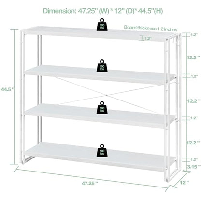 HCHQHS Bookshelf, 4-Tier Industrial Bookcase, White Open Book Shelf, Freestanding Tall Bookshelves with Metal Frame - color: White, size: 4-Tier (47"W x 44.5"H)