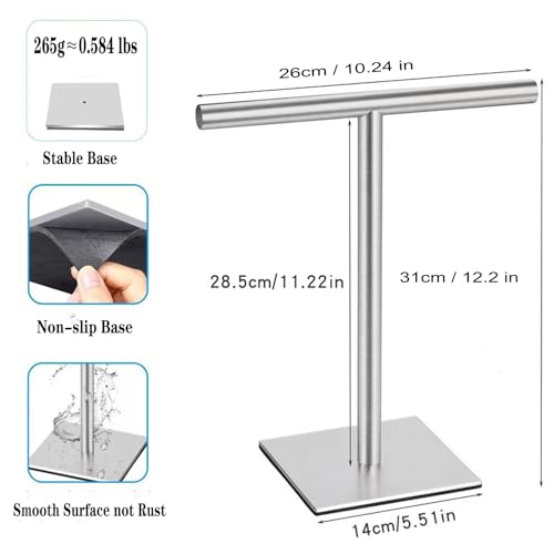 Freestanding Hand Towel Holder Countertop Modern Stand Towel Rack with Square Base Space Saving 304 Stainless Steel Hand Towel Holder Silver Finished - color: Freestanding Stainless Steel Towel Rack Silver on Countertop