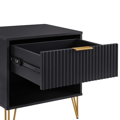 BROVAVE Sturdy Metal Legs Bedside Stand, Nightstand with Textured Drawer, Accent Table for Bedroom for Indoor use, Black - color: Black