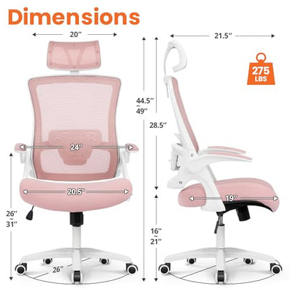 NEO CHAIR Ergonomic Office Desk Chair High Back Computer Gaming Mesh Chair with Comfy Task Adjustable Arms Lumbar Support Headrest Swivel for Home Office (Pink) - color: Pink