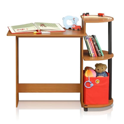 Furinno Compact Computer Desk with Shelves, Round Side, Light Cherry/Black - color: Light Cherry/Black, size: Round Side Shelf