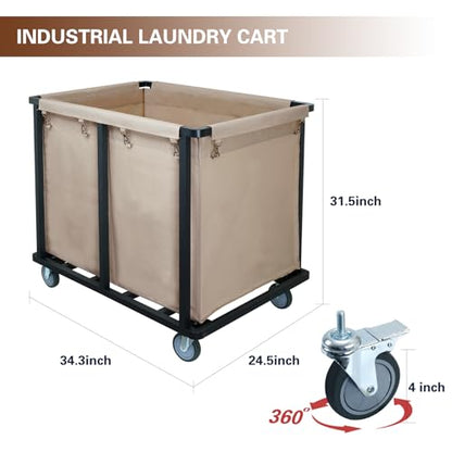 Commercial Laundry Cart with Wheels,400L Large Laundry Cart | 600 lbs Industrial Laundry Hamper,Steel Frame and Oxford Cloth Bag,Commercial Laundry Hamper for Home,Hotel,Housekeeping - color: Khaki