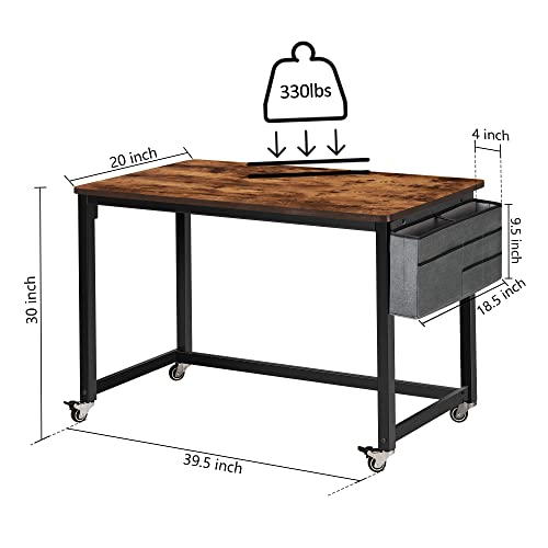AHB 39" Rolling Computer Desk with 4 Smooth Wheels, Simple Style Mobile Writing Desk Home Office Study Table Movable Workstation with Metal Frame - color: Brown, size: 39"