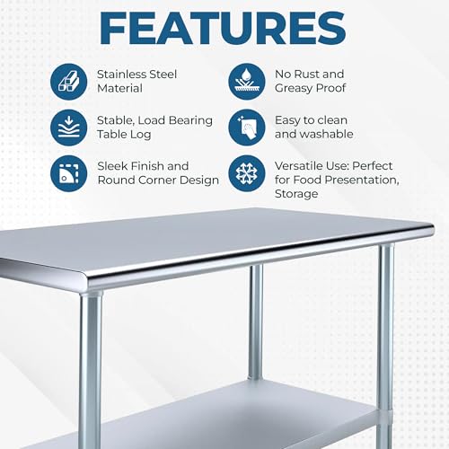 14" x 30" Stainless Steel Prep Table – NSF Certified Heavy Duty Work Table for Home & Commercial Use – Galvanized Undershelf & Legs - size: 30x14