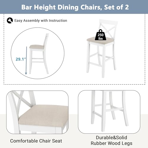 Farmhouse Rustic 3-Piece Counter Height Wood Kitchen Dining Sets, Home Bar Pub Kitchen Set, 48'' Long Bar Table with 2 Upholstery Chairs for Small Places - color: Beige-3-piece