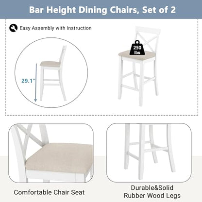 Farmhouse Rustic 3-Piece Counter Height Wood Kitchen Dining Sets, Home Bar Pub Kitchen Set, 48'' Long Bar Table with 2 Upholstery Chairs for Small Places - color: Beige-3-piece