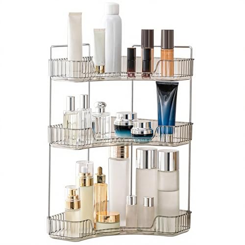 YCIA&DONE Corner Bathroom Counter Organizer, Makeup Organizer for Vanity, Skincare Cosmetic Perfume Tray, Corner Countertop Shelf Rack Storage for Bathroom Kitchen 3Tiers (Smoky Gray) - color: Gray, size: 3-Tier