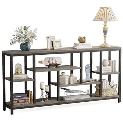 Tribesigns Console Sofa Table, 70.9 inch Extra Long Console Table Behind Couch with Storage Shelves, 3-Tier Modern Narrow Entryway Hallway Accent Table for Living Room, Grey - color: Grey
