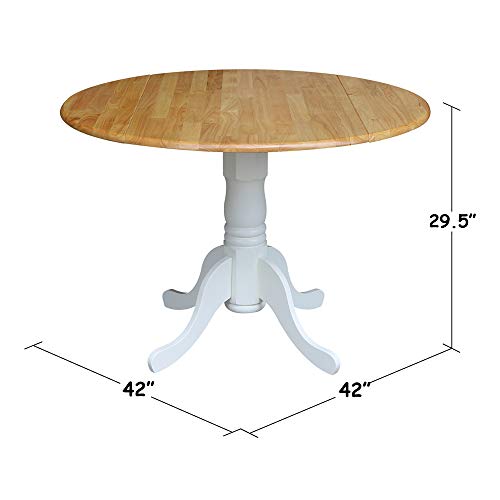42" Round Dual Drop Leaf Pedestal Dining Table, Solid Wood, Easy Assembly, 20mm Top Thickness, Kitchen/Dining Room, Includes Two 9" Drop Leaves, Durable Parawood Construction, Unfinished - color: Natural/White