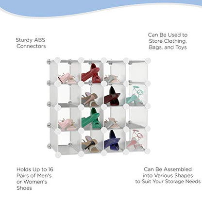 Cube Organizer 16 Cube Shelves with Interlocking, Customizable, Stackable Modular Cubby Shelving for Organization and Storage by Lavish Home (White)