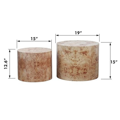 Nesting Coffee Table Set of 2, Modern Round Coffee Table, Wooden Circle Accent Tables for Small Spaces Living Room Bedroom Balcony Office Drum Side Table, Natural Burl - color: Natural Burl