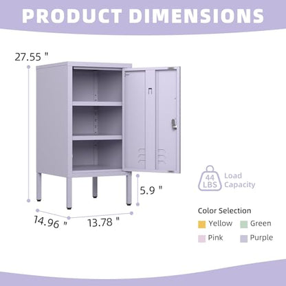Garvee Metal Locker Nightstand with Shelf,Single Door Lockable Metal End Table,Modern Bedside Table, Versatile Side Cabinet for Bedroom, Living Room, or Office (27.55”h x 13.78”w x 14.96”d) - color: Purple