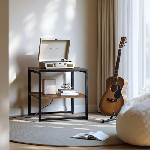 Tatub 20IN Rustic Brown End Table with Charging Station & USB Ports Outlets | Versatile Mini Fridge Table Printer Stand Nightstand for Bedroom Living Room - color: Rustic Brown