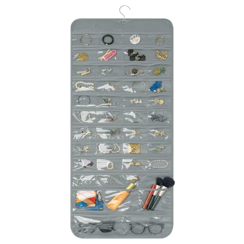 Bloss Hanging Jewelry Organizer With 90 Pockets,Earring Holder Organizer Storage For Valentine's Day Gift,Double-Sided Jewelry Holder for Earrings, Necklaces, Rings on Closet,Wall,Door(Grey) - color: Grey-L