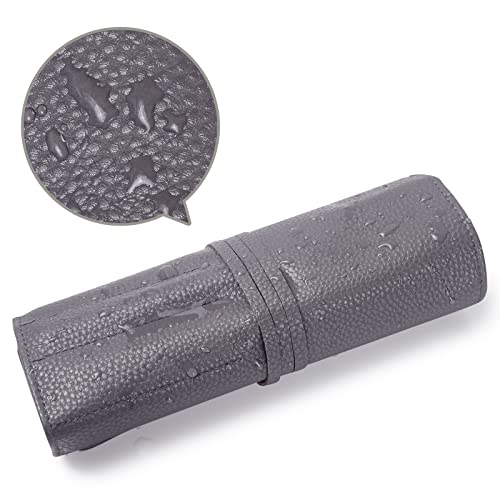 Bird&Fish Makeup Brush Case Travel, makeup brush case roll up,brush holder makeup,Holder Organizer Brushes Pouch Cosmetic Bag for Travel，Rolling Bag Storage Case PU Leather - color: New Dark Gray
